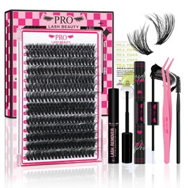 DIY Wimpernverlängerung Kit individuelle Wimpern extensions Kit mit 280 Pcs Cluster Wimpern lash extension set Bindung und Siegel Wimpern Applikator (60D+80D-D-10-18mix Kit)