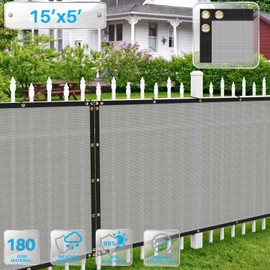 Patio Paradise 15'x5' Privacy Screen Fence Light Gray 180 GSM Mesh Shade Net Cover with Brass Grommets UV Blockage Heavy Duty Fencing for Garden Backyard, Commercial Grade