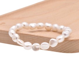 Paialco 8-9 MM Cultured Freshwater Baroque Pearls Strench Bracelet for Women, White