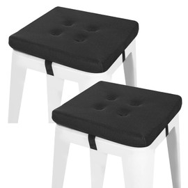 baibu 12 Inches Memory Foam Square Stool Cushions with Ties Set of 2, Dual-Layer Design Breathable Square Chair Pads Seat Cushions with Non-Slip Bottom - Only 2 Pads (12" (2PC), Black)