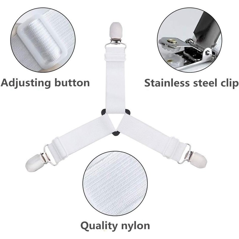 8 Piezas Sujetadores para Sábanas, Ajustables Elásticos Correas Cama Clips