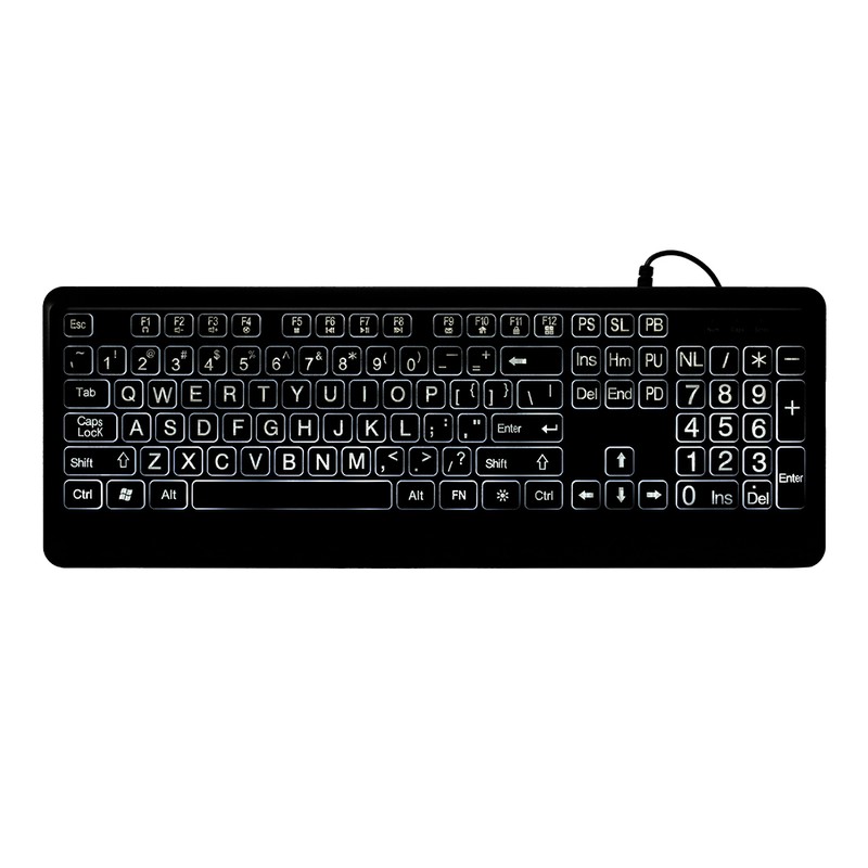 Wired Large Print Keyboard White Bold Jumbo Letters Silent Backlit