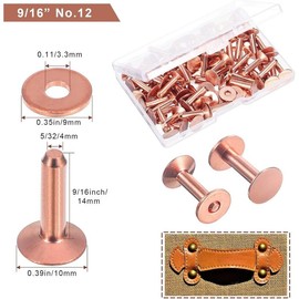 50 Sets Copper Rivets and Burrs, Copper Rivets for Leather Pure Copper Rivet Setting Tool for Belts Wallets Collars Leather DIY Craft Supplies (9/16 Inch, Size 12) - Color: 9/16 Inch, Size 12