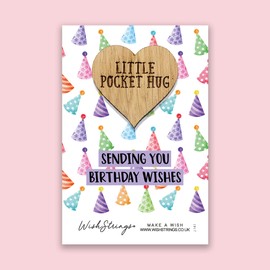 Birthday Wishes Pocket Hug Keepsake | Long-Distance Birthday Gift | Thoughtful Token for Friends and Loved Ones | Happy Birthday Token | Sentimental Birthday Keepsake | Wooden Pocket Hug Birthday Gift
