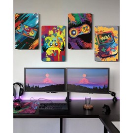 Drsoum Video Gamer Room Decor for Boys Gaming Wall Decor Neon Gaming Room Metal Sign 12 x 8 Inch Set of 4 - Gamer Wall Decor Teenage Boy Room Decor