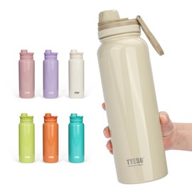 TYESO Vacuum Insulated Sports Bottle, 31.3 fl oz (1,050 ml) / 47.2 fl oz (1,200 ml), Cold Insulation, Direct Drinking, Wide Mouth, Handle Included, For Adults and Children, 8 Colors Available