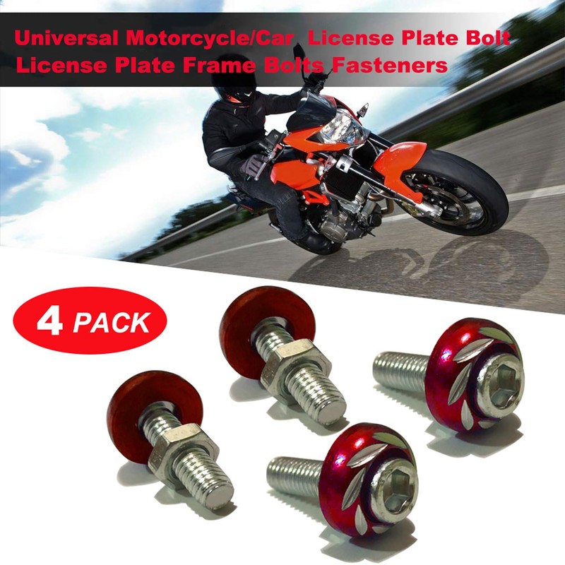 SINGWAYS Motorcycle License Plate Bolts/Screws, RED License Plate Screws Kit