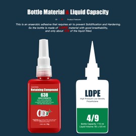 ESKONKE Retaining Compound Green 638 Sleeve Retainer High Strength Cylindrical Metal Components Assemblies Locking and Sealing Anaerobic Glue 1.69 Oz/50 ml