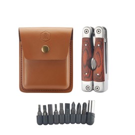 LAGUIOLE - Laguiole 4268486 Stainless Steel Multifunction Pliers (8 Functions) with Pakka Wood Handle and Brown Leather Case - - Brown