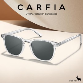 CARFIA Retro Polarized Sunglasses for Women Small Medium Face UV Protection, Handcrafted Acetate Clear Frame Sunnies CA5285