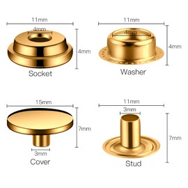 148 Pieces (37 Sets) Gold Leather Snap and Fastener Kit Tool 5/8 inches (15mm) Snaps for Leather Fasteners Kit for Leather Stainless Snaps Button for Bag, Jeans, Clothes, Fabric