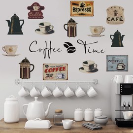 Runtoo Coffee Bar Wall Art Decals Coffee Cup Quotes Kitchen Wall Sign Stickers Cafe Shop Office Dining Room Wall Decor