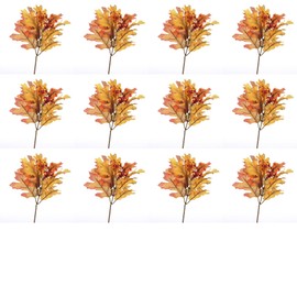 Fall Artificial Silk Oak Leaf Picks with Autumn Berry Cluster Accent - 12 Picks