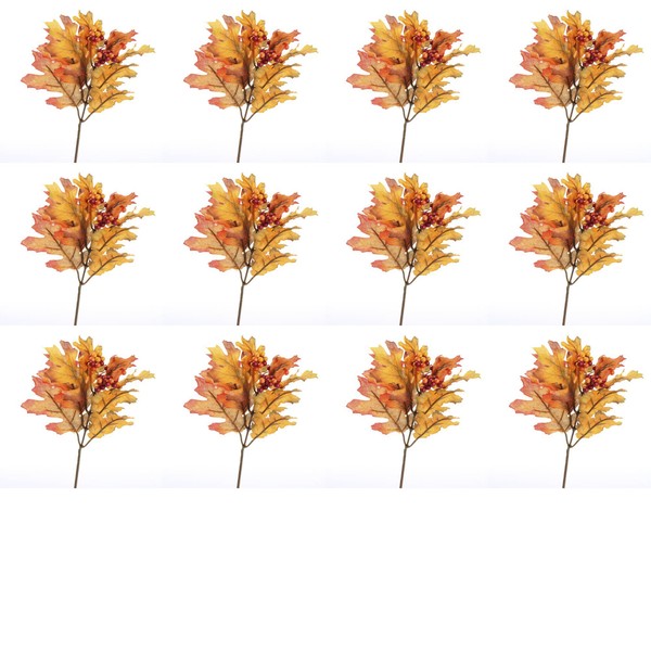 Fall Artificial Silk Oak Leaf Picks with Autumn Berry Cluster
