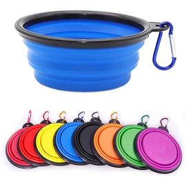 Collapsible Dog Bowl, Collapsible Water Bowl for Cats, Dogs, Portable Pet Bowl with Carabiner, Small (350ml), Blue