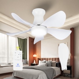 FANSHAIN Low Profile Ceiling Fan with Light for Bedroom: 30 Inch Small Flush Mount Quiet Ceiling Fan with Remote Control - 6 Speeds and 3CCT - DC Motor Reversible - 5 Blades White