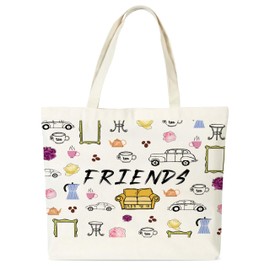 seclate Friends Canvas Tote Bag, TV Show Gifts Tote Bags for Women, Friendship Gifts for Besties, Reusable Cloth Cotton Bags for Travel Shopping Beach - O01