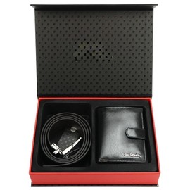 Pierre Cardin ZG-EX-115 Men's Gift Set Wallet and Belt Natural Leather 25.5 x 19.5 cm Elegant Leather Belt Black - Belt Size: 115 cm