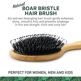 Cepillo de cerdas de jabalí natural para mujeres, hombres y niños; cepillo desenredante seco y húmedo mejora suavemente el brillo, suaviza el encrespa