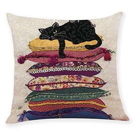 Momoxi Home Cotton Linen Throw Pillow Case Cushion Cover - Square Printing Decorative Sofa Waist Cushion Cover For Home Living Room Office Coffee Shop Book Store Party Club Couch Bed,45 X 45 cm,Yellow