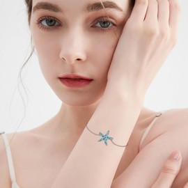 VENACOLY Starfish Bracelet 925 Sterling Silver Blue Starfish Bracelet Ocean Jewellery for Women