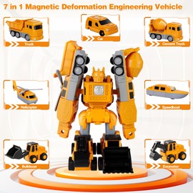 Magnetic Transform Engineering Car Assembled Toys, Construction Vehicles with Storage Box, 7 in 1 Robot Toys Set, Magnetic Blocks for Kids Age 3-8 Year Old Boy Gift, Outdoor Toddler Activities Toys