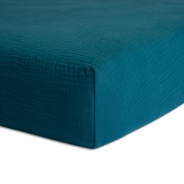 Meracorallo Muslin Fitted Crib Sheet, Soft and Breathable Solid Color Baby Crib Sheet for Standard Crib and Toddler Mattresses (Teal Blue)