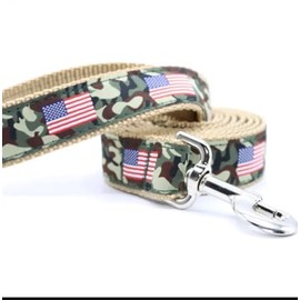 Preston Heavy Duty American Flag Dog Leash 6ft – American Flag on Camo Backing Pet Leashes Come in Different Sizes for Pets (Large 6 Foot, 1.25 inch Wide)