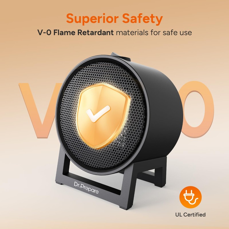 Dr.Prepare Small Space Heater for Indoor Use, 600W Electric Ceramic