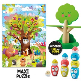 Lisciani - MONTESSORI BABY WOOD - Tree Balance - Balance and Coordination Game - 3 to 6 Years - Natural Wood - Develops Fine Motor Skills - Stimulates Imagination - Made in Italy