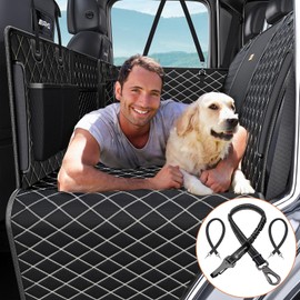 LAMDISE Truck Back Seat Extender for Dogs - Truck Dog Seat Cover Back Seat Hard Bottom Holds 400lbs, Heavy Duty Waterproof Dog Hammock for Trucks, SUV, Crew Cab, F150/RAM1500/Silverado (XLBLACK03)