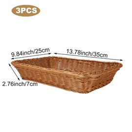 AKOLAFE 3 Pack Wicker Baskets Gift Basket Plastic Wicker Storage Basket 35x25cm Wicker Hamper Baskets for Gifts Empty Large Wicker Bread Picnic Baskets Rectangular Serving Baskets for Food