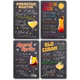 Cocktail Bar Signs - Set of 4 Classic Recipes for Drinks, Kitchen Plaques, Bar Décor, Pub, Club Bartender - Indoor/Outdoor - 20cm x 30cm