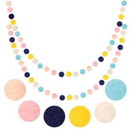 G2PLUS 2PCS Colored Felt Ball Garland, Pom Pom Garland with 60 Balls, Navy Blue and White Nursery Decor Garland, Felt Ball Garlands for Bedroom Classroom Birthday Party Decoration