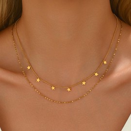 Kyazeo Dainty Layered Necklaces for Women 18K Gold Plated Tiny Star Choker Chain Charm Pendant Necklace Trendy Jewelry