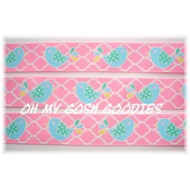 Unbranded 7/8 EASTER LITTLE CHICK BIRDIE PIE QUATREFOIL GROSGRAIN RIBBON 4 HAIRBOW PINK
