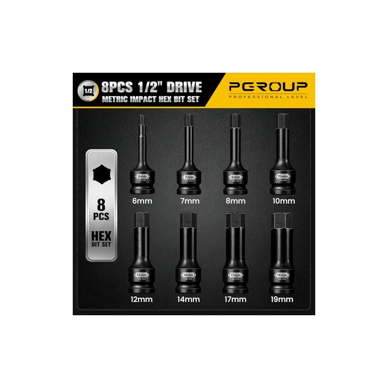 8 PCS 1/2 Inch Drive Allen Impact Socket Set, Metric