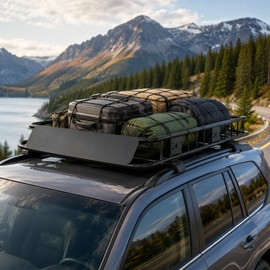 Rooftop Cargo Basket for SUV & Truck – Heavy-Duty Metal Roof Rack Carrier with 200 lb Capacity for Travel Gear