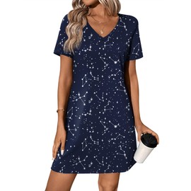 Ekouaer Cotton Nightgowns for Women Short Sleeve Womens Nightgown V Neck Sleep Shirts for Women Sleepwear Black Star X-Large