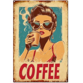 Funny Vintage Coffee Lovers Tin Sign Collection Wall Art – Retro Wall Decoration For Cafe Bar/Garage/Man Cave/Kitchen, 8x12 Inches (O, 12X8X0.08 IN)