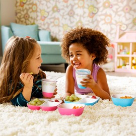 Munchkin® Splash™ Juego de suministros de alimentación para niños, incluye plato dividido, tazón y copa abierta, gránulos azules