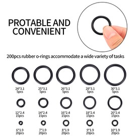 TA-VIGOR 200Pcs Nitrile Rubber O-Rings, 15 Sizes Assorted Kitchen Tap Washers Seals Spacers O-Rings Gasket kit, Metric Sealing Gasket for Hose, Faucet, Automotive, Plumbing