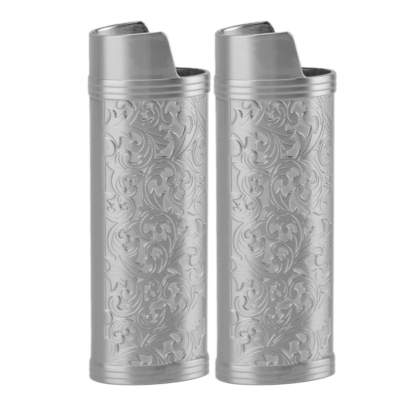 2 Pcs Lighter Case Zinc Alloy Vintage Floral Stamped Classical