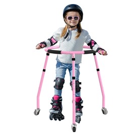 Roller Skate Trainer for Kids - Folding Adjustable Height (27"-33") Skater Aid Training Walker All-Metal Frame Learning Assistant for Boys Girl - Pink