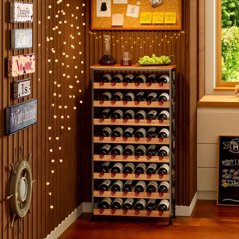 Sonyabecca 48 Bottles Wine Rack Freestanding Floor with Wood Top,