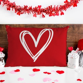 Ogiselestyle Love Heart Throw Pillow Cover, 12 x 20 Inch Valentine's Day Mother's Day Anniversary Wedding Cushion Case Decoration for Sofa Couch