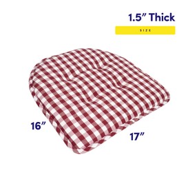 Sweet Home Collection Chair Cushion Memory Foam Pads Tufted Slip Non Skid Rubber Back U-Shaped 17" x 16" Seat Cover, 4 Count (Pack of 1), Checkered Wine/White