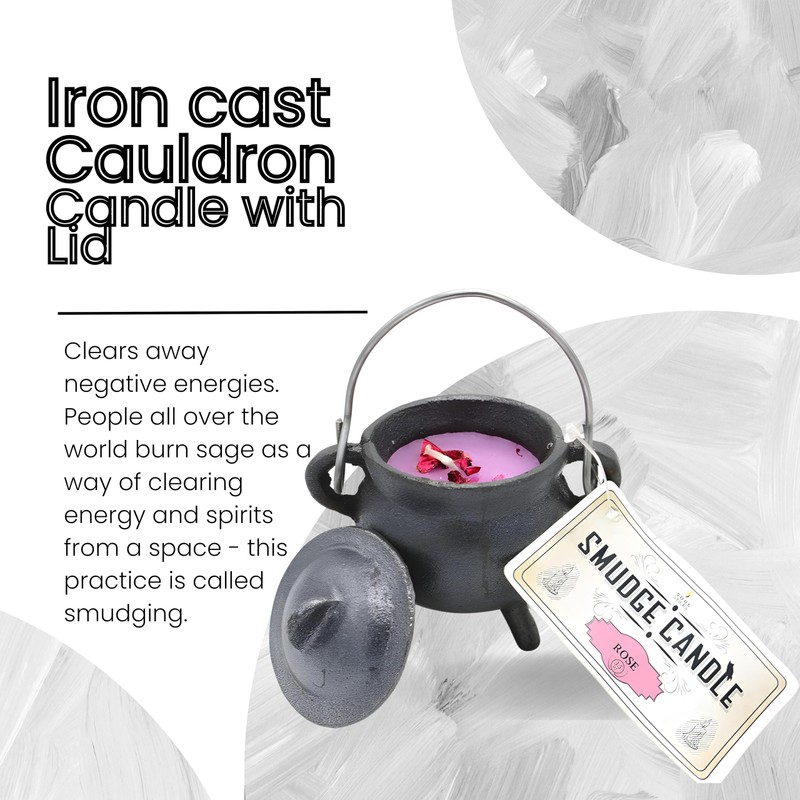 Reusable 4-Inch Cast Iron Cauldron Candle with Lid and Hanging