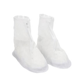 Mutter Adult Waterproof Rain Boot Shoe Covers Non-Slip Overshoes Outdoor and Indoor Reusable Foldable White Rain Boot Shoe Covers with Zipper(M,White)
