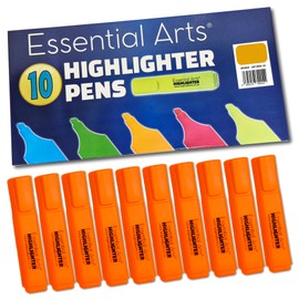 Essential Arts Square Orange Highlighter Pen Pack of 10 | Chisel Tip Fluorescent Highlight Marker Pens for Office, School Art and Business